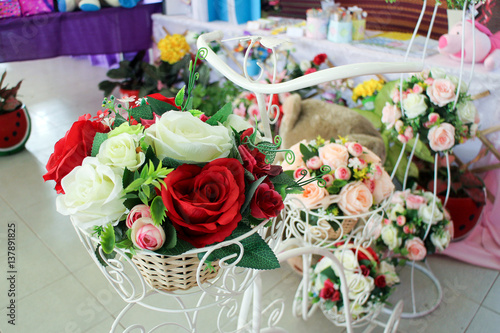 fake flower bouquet on bike