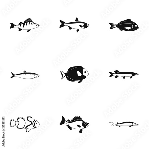 Marine fish icons set, simple style