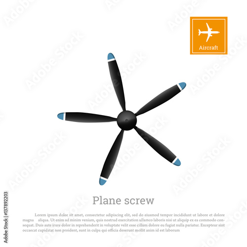 Aircraft screw in flat style. Airplane propeller on white background. Airscrew with five blades