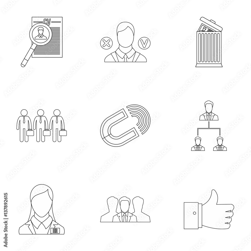 Team icons set, outline style Team icons set, outline style