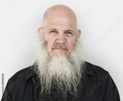 Men Adult Long Beard Bald Head Thoughtful
