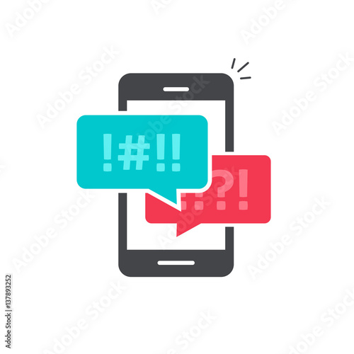 Argue chat bubbles on mobile phone icon vector, concept of smartphone argument messages, rude dialog, arguing couple chatting, conflict speech, discussion, abuse isolated on white background