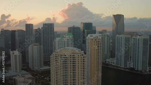 Wallpaper Mural Miami Aerial v36 Flying over bay panning with cityscape views at sunset. Torontodigital.ca