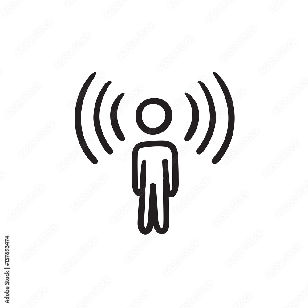 Man with soundwaves sketch icon. Man with soundwaves sketch icon.