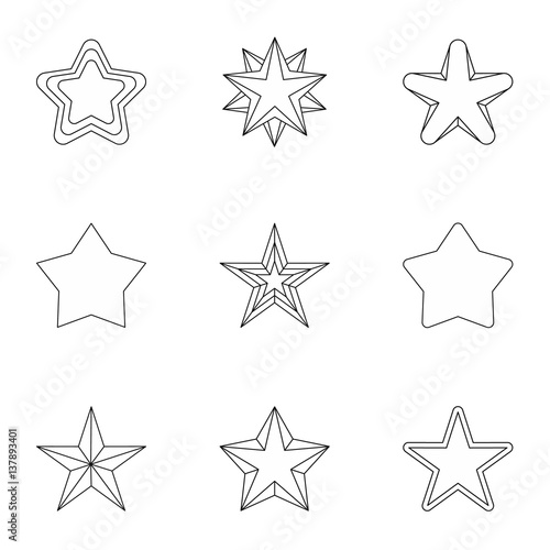 Figure star icons set  outline style