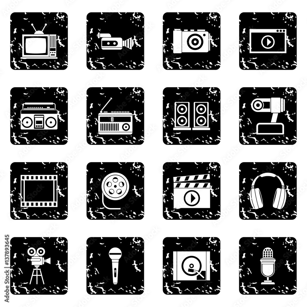 Audio and video set icons, grunge style Audio and video set icons, grunge style