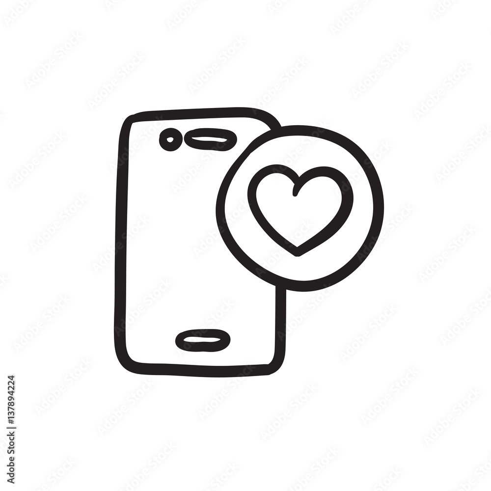 Smartphone with heart sign sketch icon. Smartphone with heart sign sketch icon.