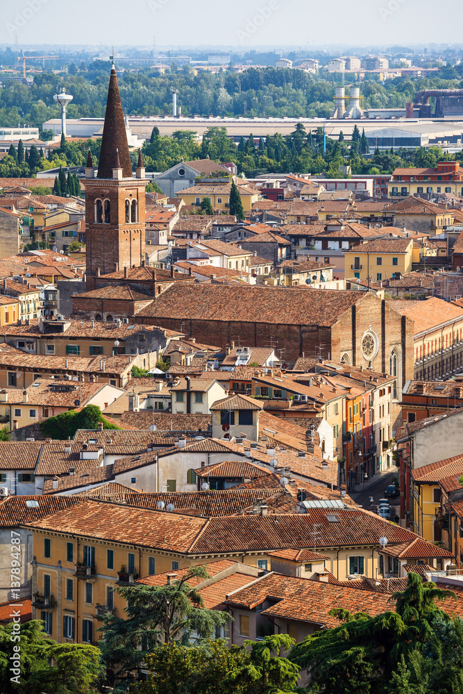 Beautiful view of Verona old town from castle San Pietro, Veneto region, Italy