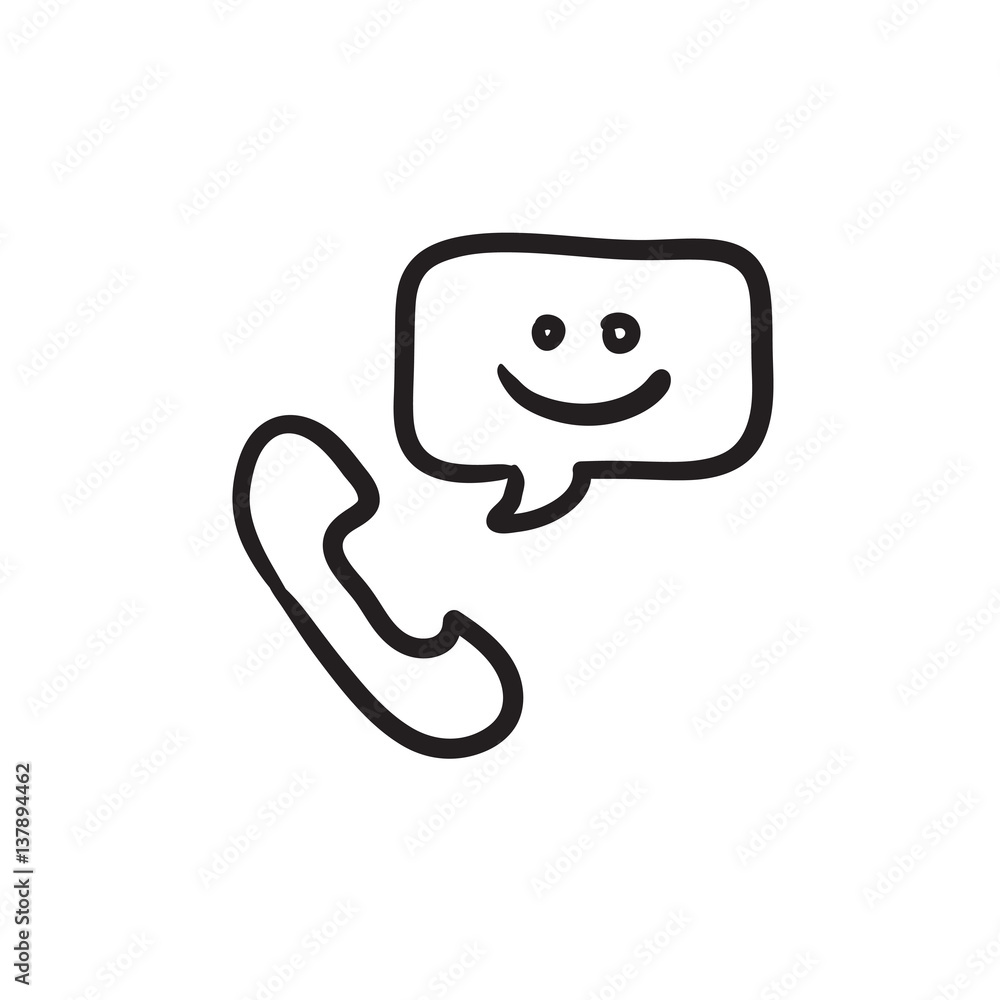 Receiver with speach square sketch icon. Receiver with speach square sketch icon.