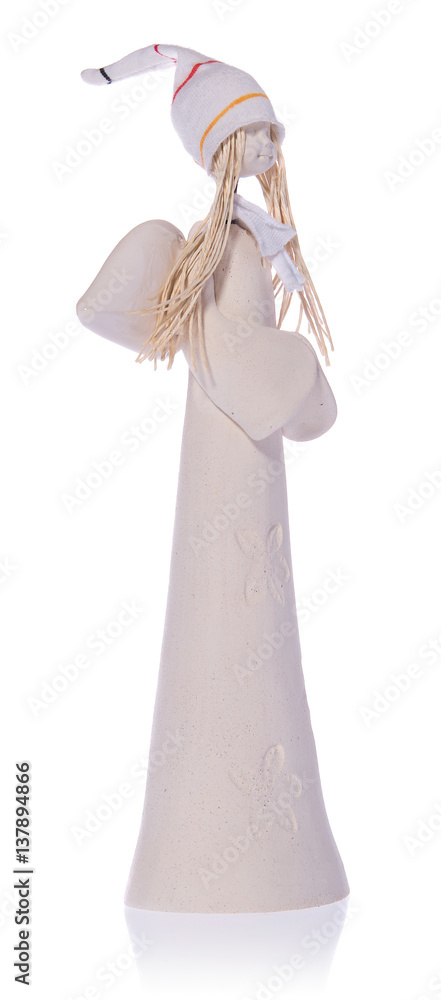Ceramic white angel with long white hair and a cap. Ceramic white angel with long white hair and a cap.