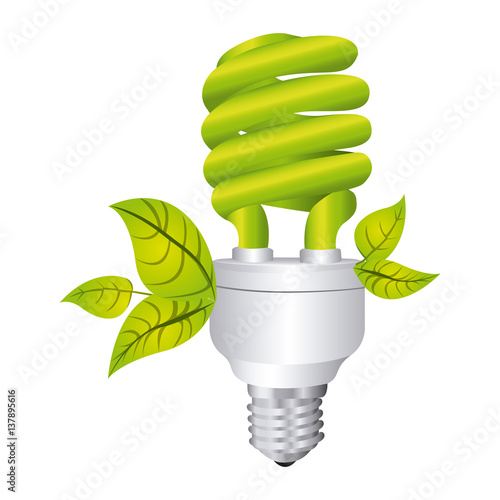 color silhouette with spiral fluorescent lamp and leaves vector illustration