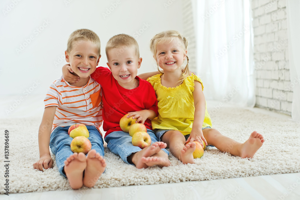 Children with fruit at home Children with fruit at home