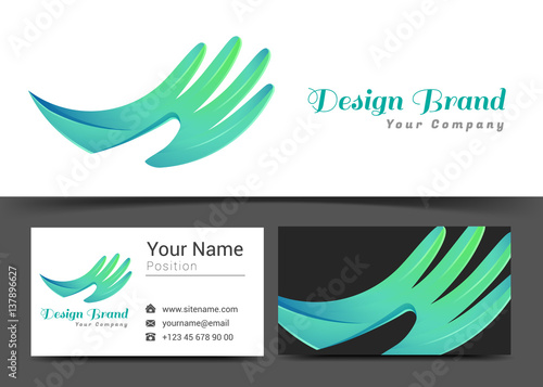 Corporate Logo and business card hand sign template. Creative design with colorful logotype business visual identity composition made of multicolored element. Vector illustration