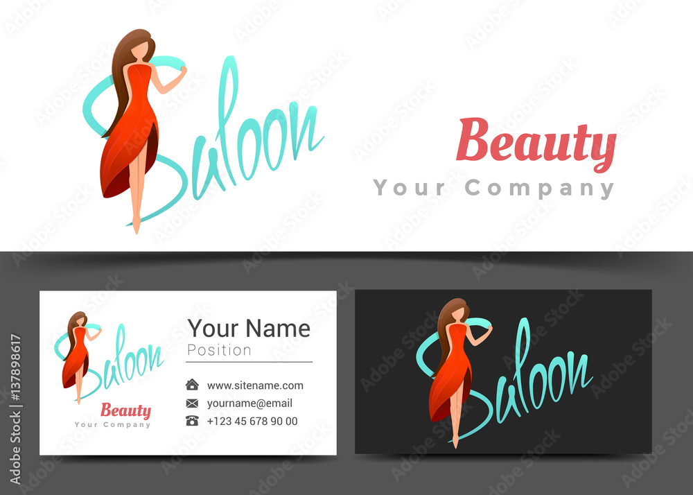 Beauty Women Saloon Corporate Logo and Business Card Sign Template. Creative Design with Colorful Logotype Visual Identity Composition Made of Multicolored Element. Vector Illustration