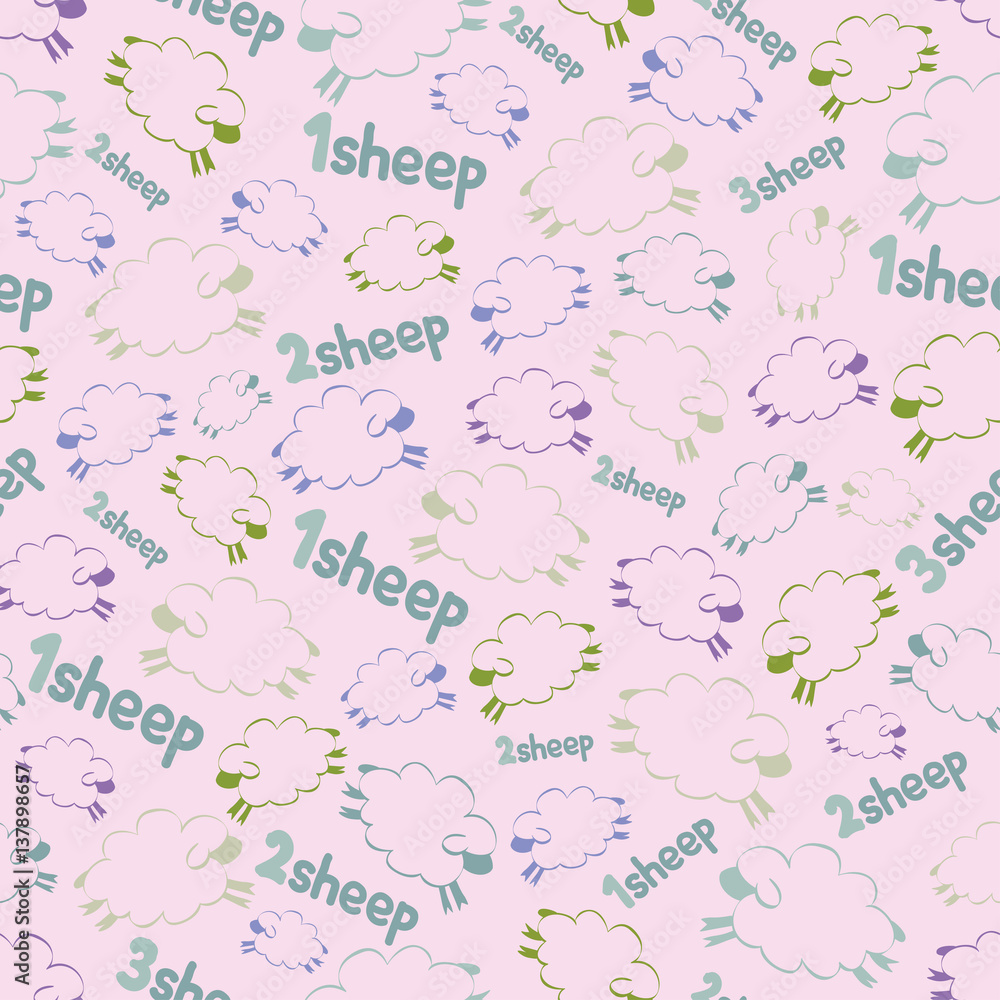 Seamless pattern - sheeps on the pink background.