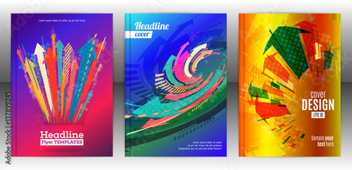 Abstract arrows vector brochure template. Flyer with arrows, stripes motion and dynamics. Cover layout with flat style. Modern design for poster and banner. Annual report design templates. Vector eps