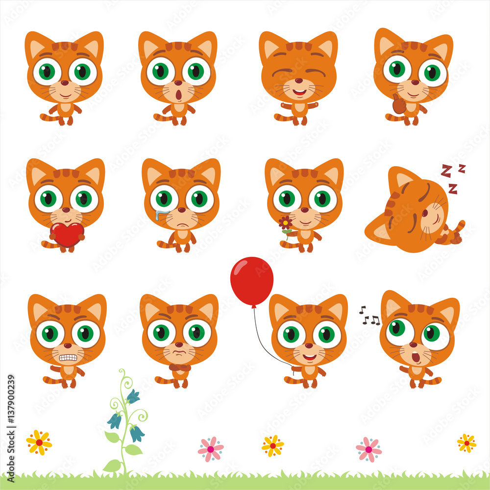 Big set cute little kitten cat. Collection isolated cartoon kitten cat in  different poses. Stock Vector | Adobe Stock