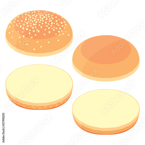3d bread for burger, cheeseburger with sesame seeds and sesame seeds without