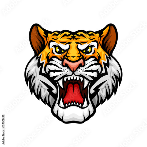 Fototapeta Naklejka Na Ścianę i Meble -  Tiger roaring head muzzle vector mascot icon