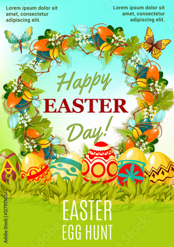 Easter holiday egg hunt cartoon poster design