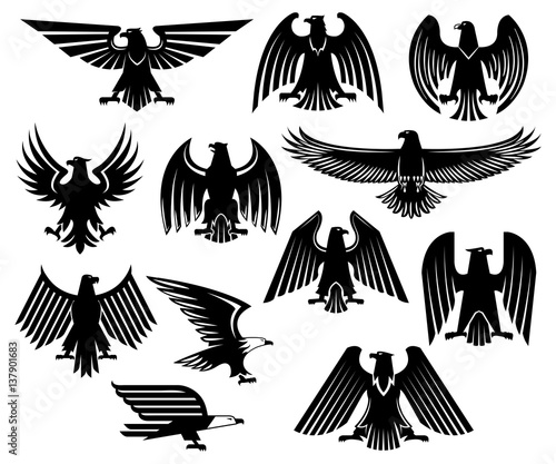Eagle vector heraldic icons or emblems set
