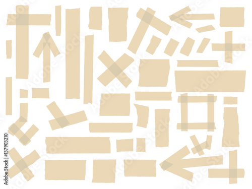 Scotch, adhesive tape collection, different size pieces isolated on white background . Vector set