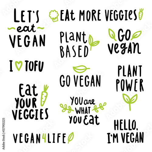 Vegan signs set. Vector hand written text