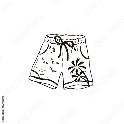 Hand drawn swim shorts. Beach accessory icon in sketch style.