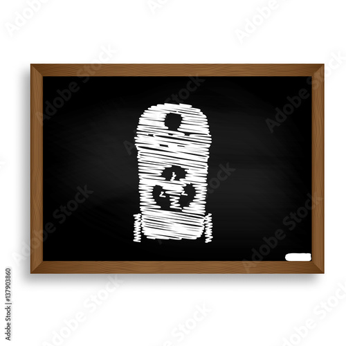 Trashcan sign illustration. White chalk icon on black school boa