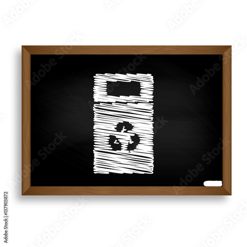 Trashcan sign illustration. White chalk icon on black school boa