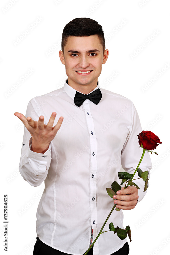 man with red rose