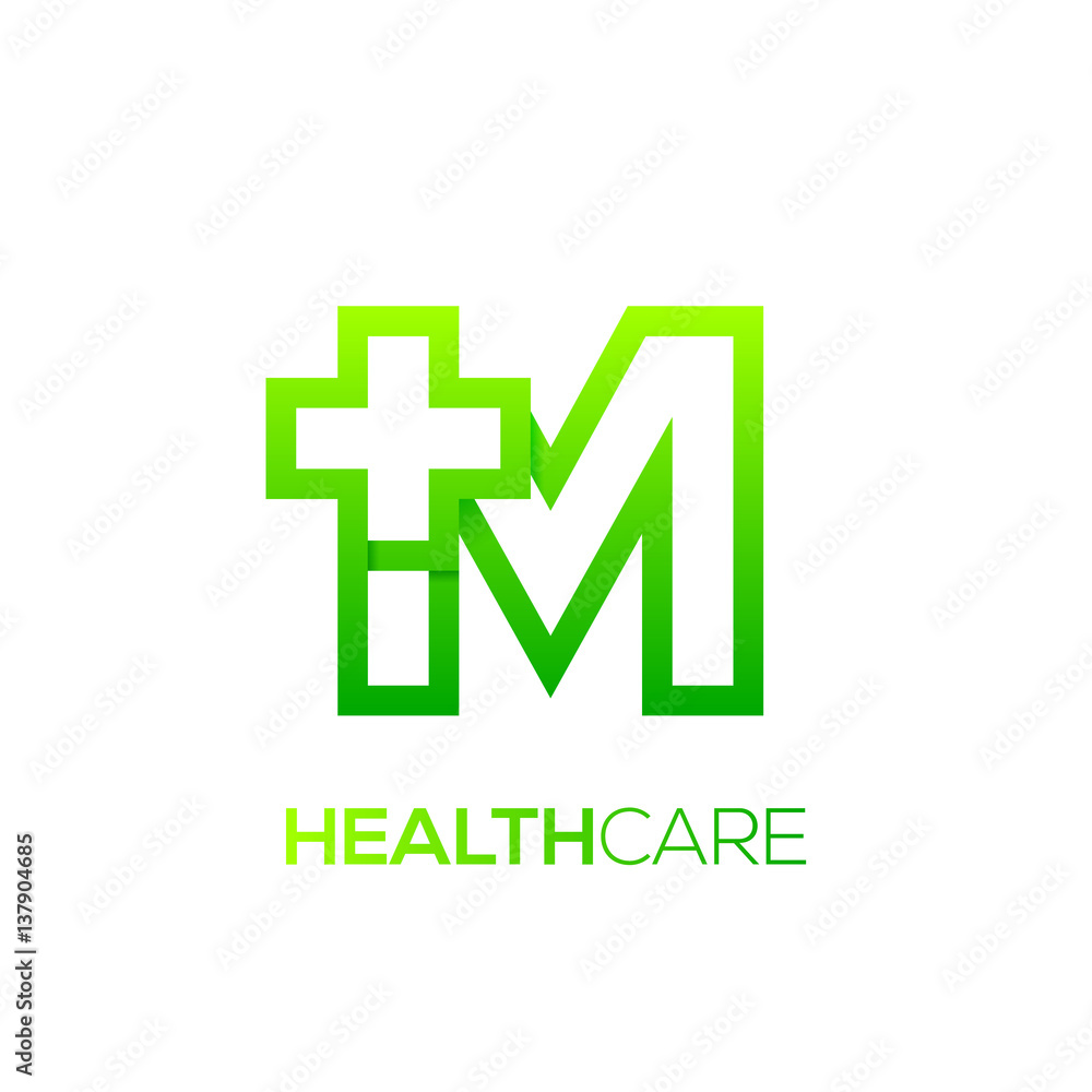 Letter M cross plus logo Green color,Medical healthcare hospital Logotype Letter M cross plus logo Green color,Medical healthcare hospital Logotype