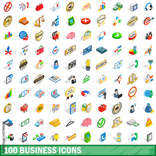 100 business icons set, isometric 3d style