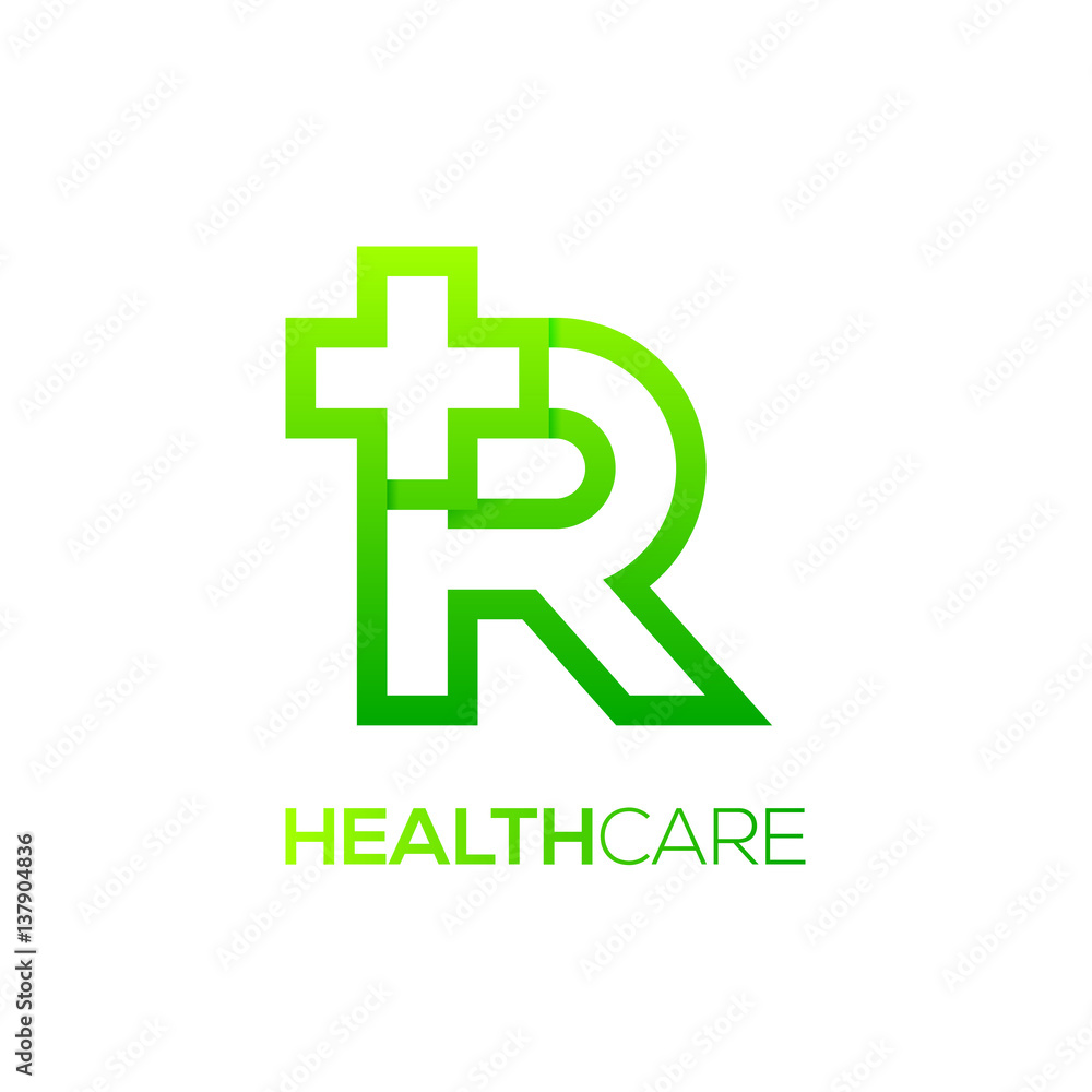 Letter R cross plus logo Green color,Medical healthcare hospital Logotype Letter R cross plus logo Green color,Medical healthcare hospital Logotype