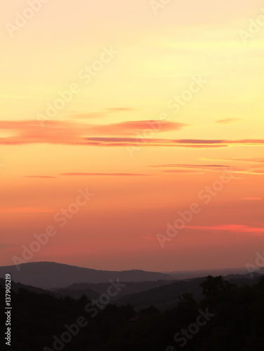 Amazing colourful sunrise view in mountains near Vipava valley, Slovenia