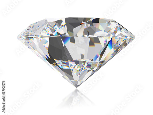 Diamond isolated on white background with soft reflection, 3d illustration. 