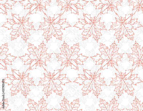 Image seamless pattern of falling maple leaves. Red and grey tones. Can be used as poster, wallpaper, backdrop, background.
