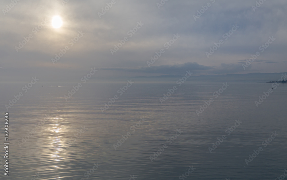 Landscape view of sunset on Leman lake Landscape view of sunset on Leman lake
