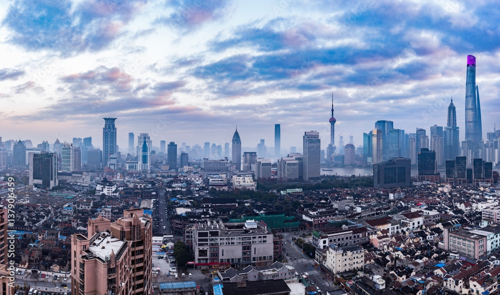 Shanghai skyline with residential district in China.