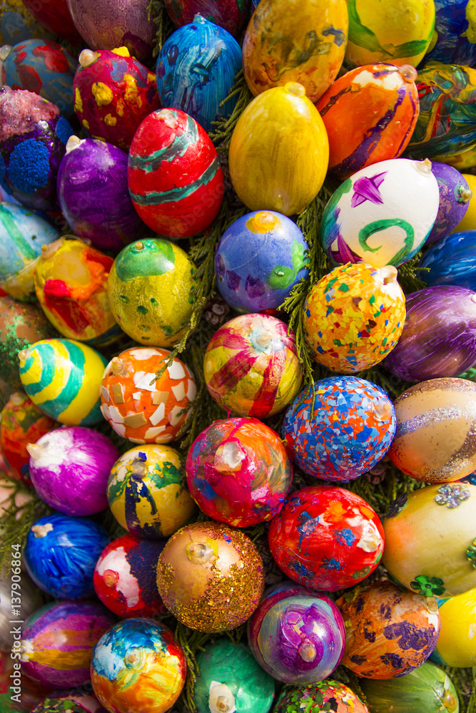Easter fountain. Osterbrunnen. Traditional german easter eggs outdoor