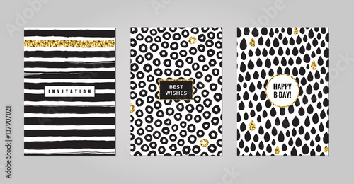 Black & gold doodles and scribbles design vector set. Part two.