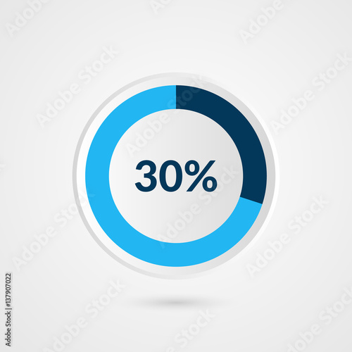 30 percent blue grey and white pie chart. Percentage vector infographics. Circle diagram business illustration