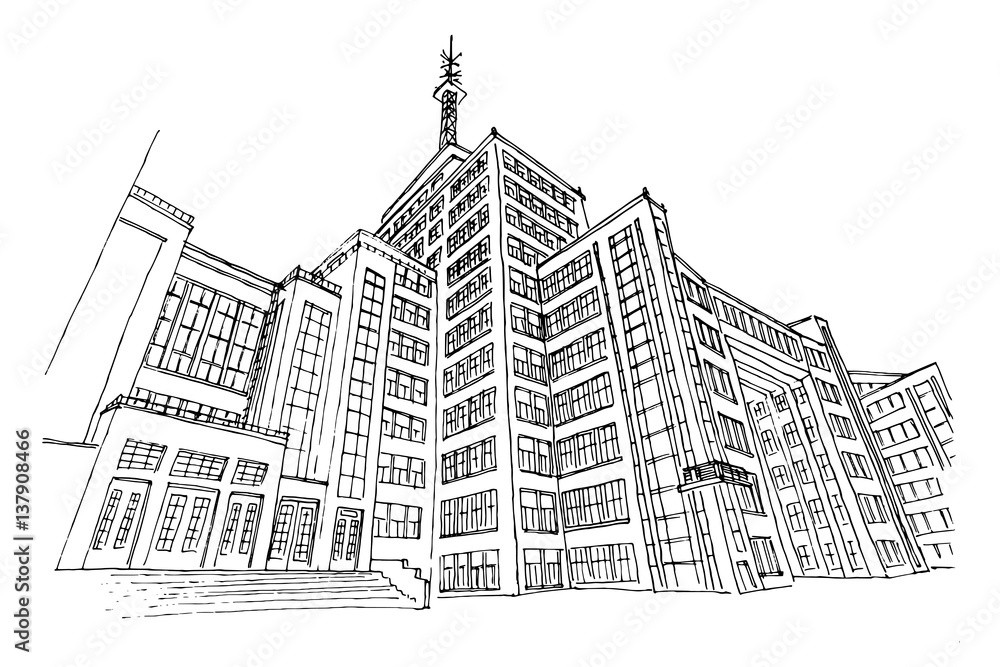 Vector sketch of State Industry Building (the Palace of Industry) or 