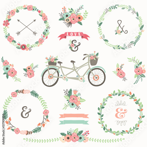 Retro Floral Bicycles Elements