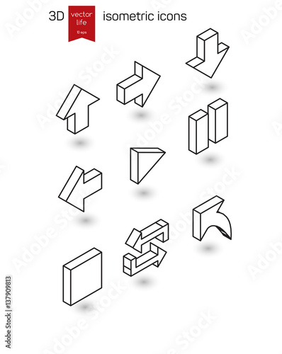 Isometric Line icons. Stylized 3D icons for web and mobile devices.