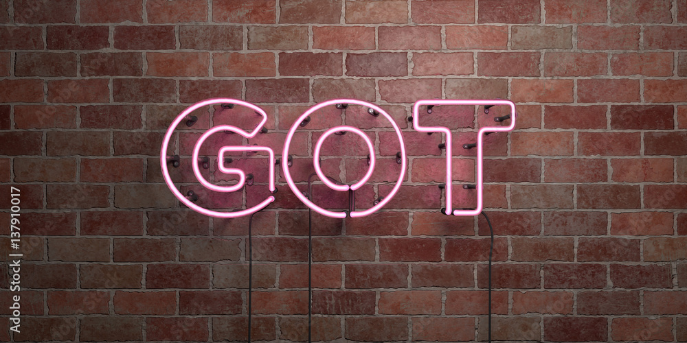 Obraz premium GOT - fluorescent Neon tube Sign on brickwork - Front view - 3D rendered royalty free stock picture. Can be used for online banner ads and direct mailers..