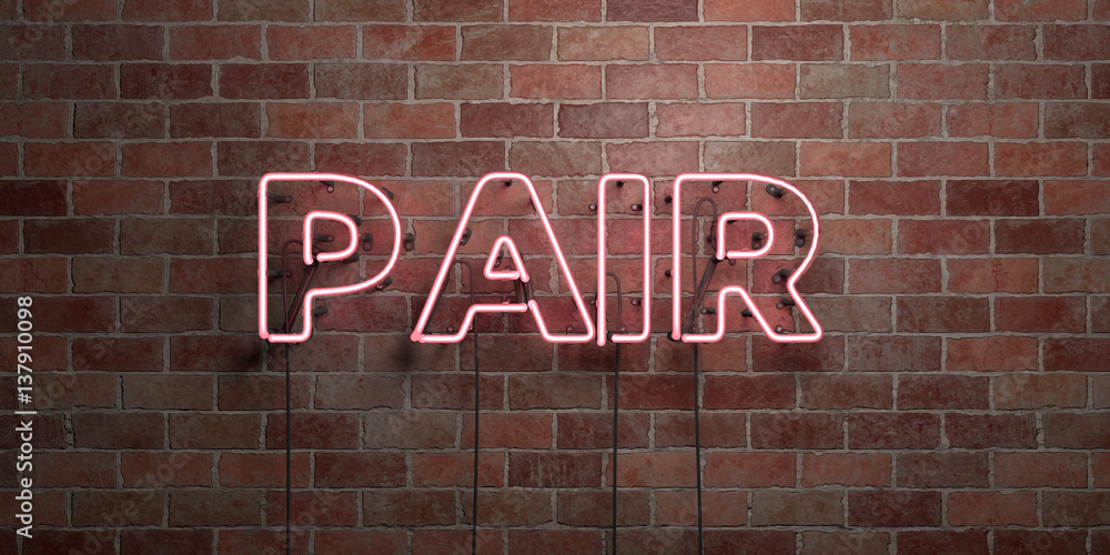 Obraz premium PAIR - fluorescent Neon tube Sign on brickwork - Front view - 3D rendered royalty free stock picture. Can be used for online banner ads and direct mailers..