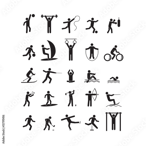 Sport Icon Playing People Black Set. Vector