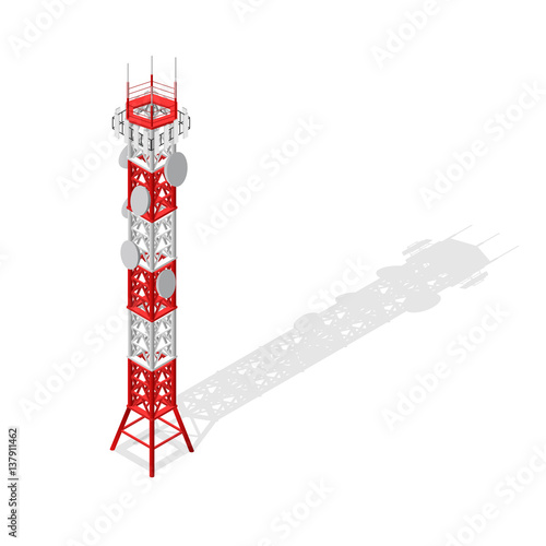 Communications Tower Mobile Phone Base or Radio Isometric View. Vector