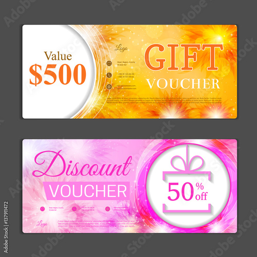Gift voucher template. Can be use for shopping cards, discount coupon, banner, discount card , web design and other. Vector illustration. Abstract design